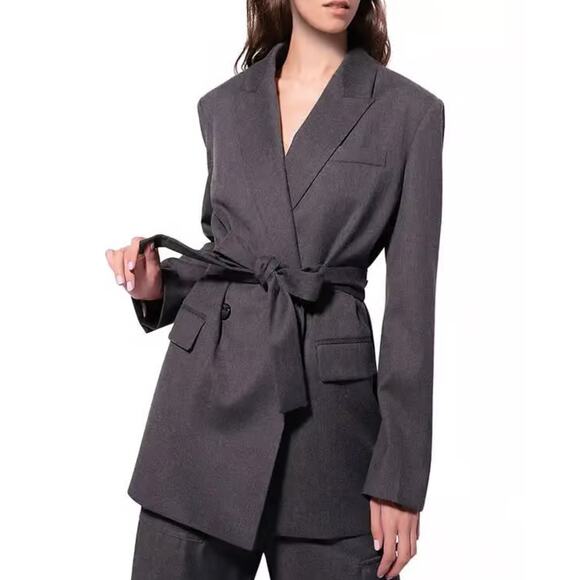 Pinko Emeline Belted Wool Blend Blazer Gray Italy Size 12 US / 48 IT - Picture 13 of 15